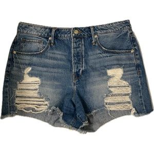 Good American Blue Distressed Denim Shorts